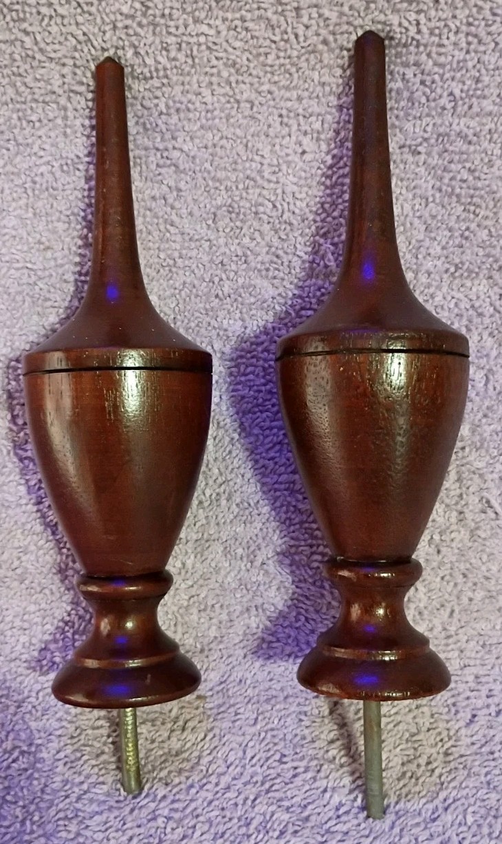 2 Antique Wood Finials Pair Vintage Furniture Bed 6.25″ Tall
