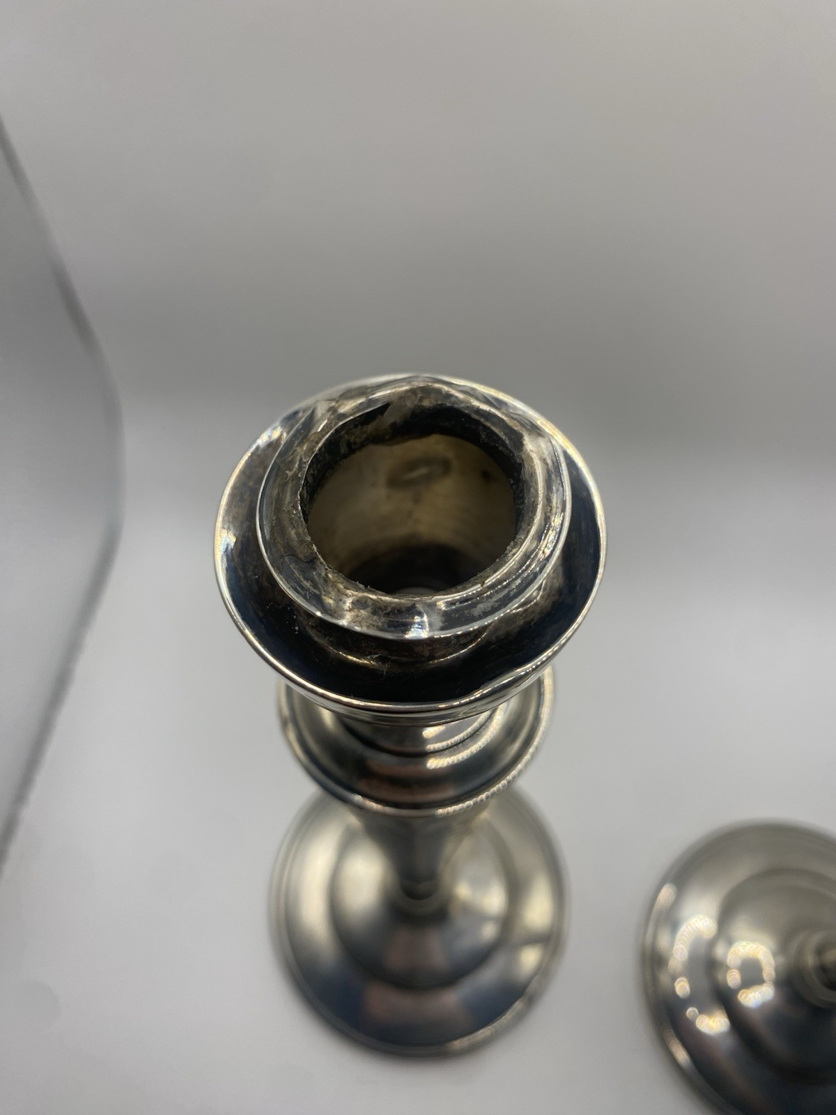 Etched Sterling Silver Weighted Candlestick Holders Pair