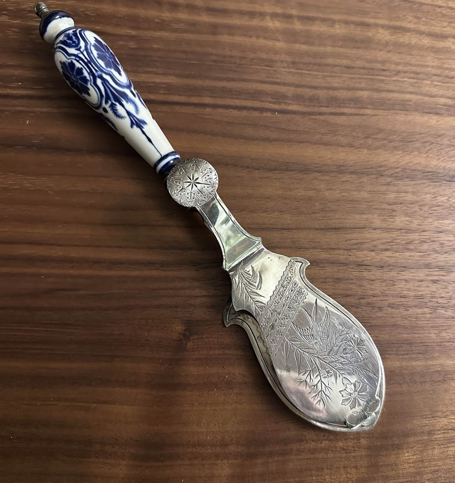 Antique Barker Brothers Silver-Plated Cake Server with Porcelain Handle (c.1900)