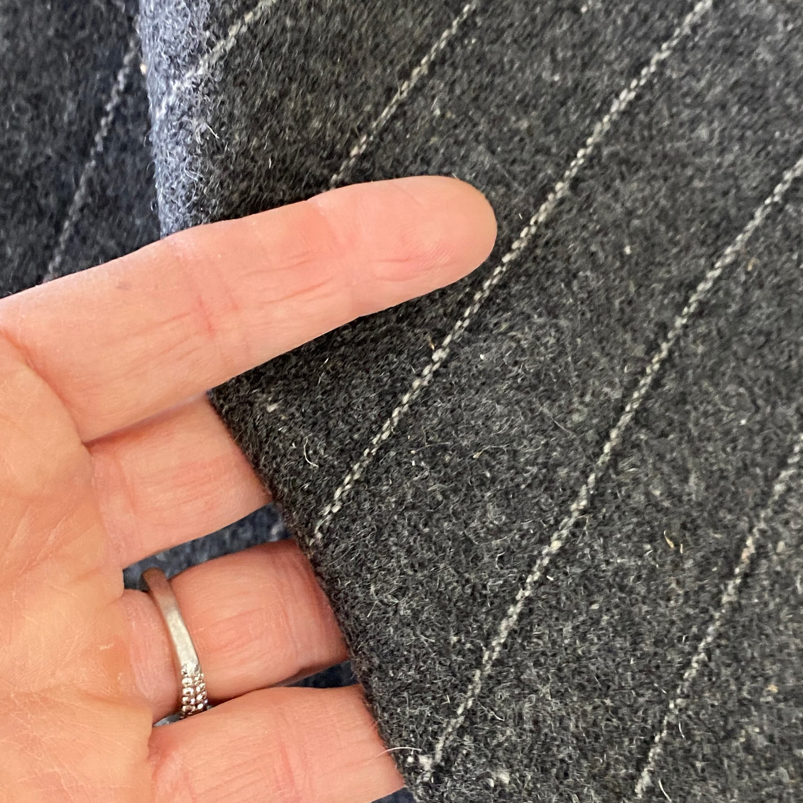 2.47 yards 47 WIDE gray grey white striped suiting wool blend Vintage workwear