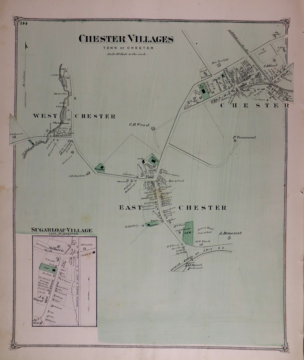 Antique 1875 Plat Map ~ Chester Villages, Orange County, New York (14×17)-#21