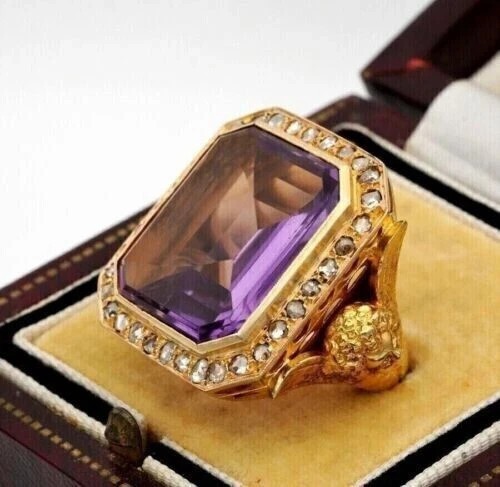 Men’s Bishop Ring 3Ct Asscher Lab-Created Purple Amethyst 14K Yellow Gold Over