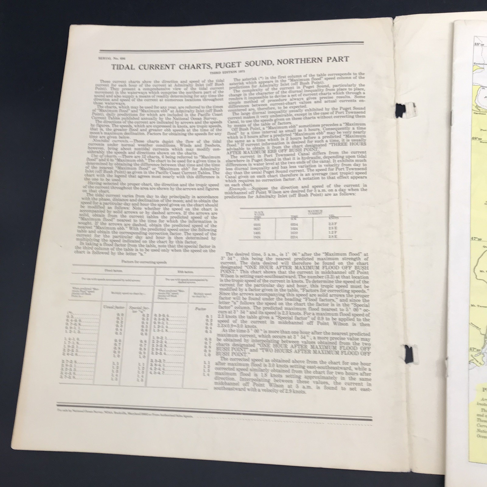 1973 Tidal Current Charts Nautical Puget Sound Northern Part 3rd Edition Map