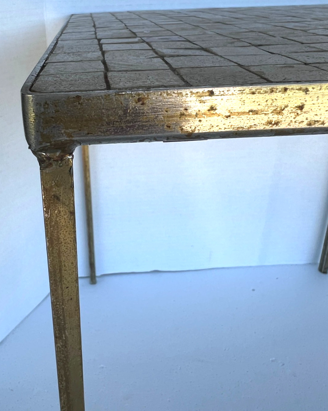 VTG 1950-60’S MINI TILE TOP TABLE FRAMED AND METAL LEGS 16T X 15, MID CENTURY