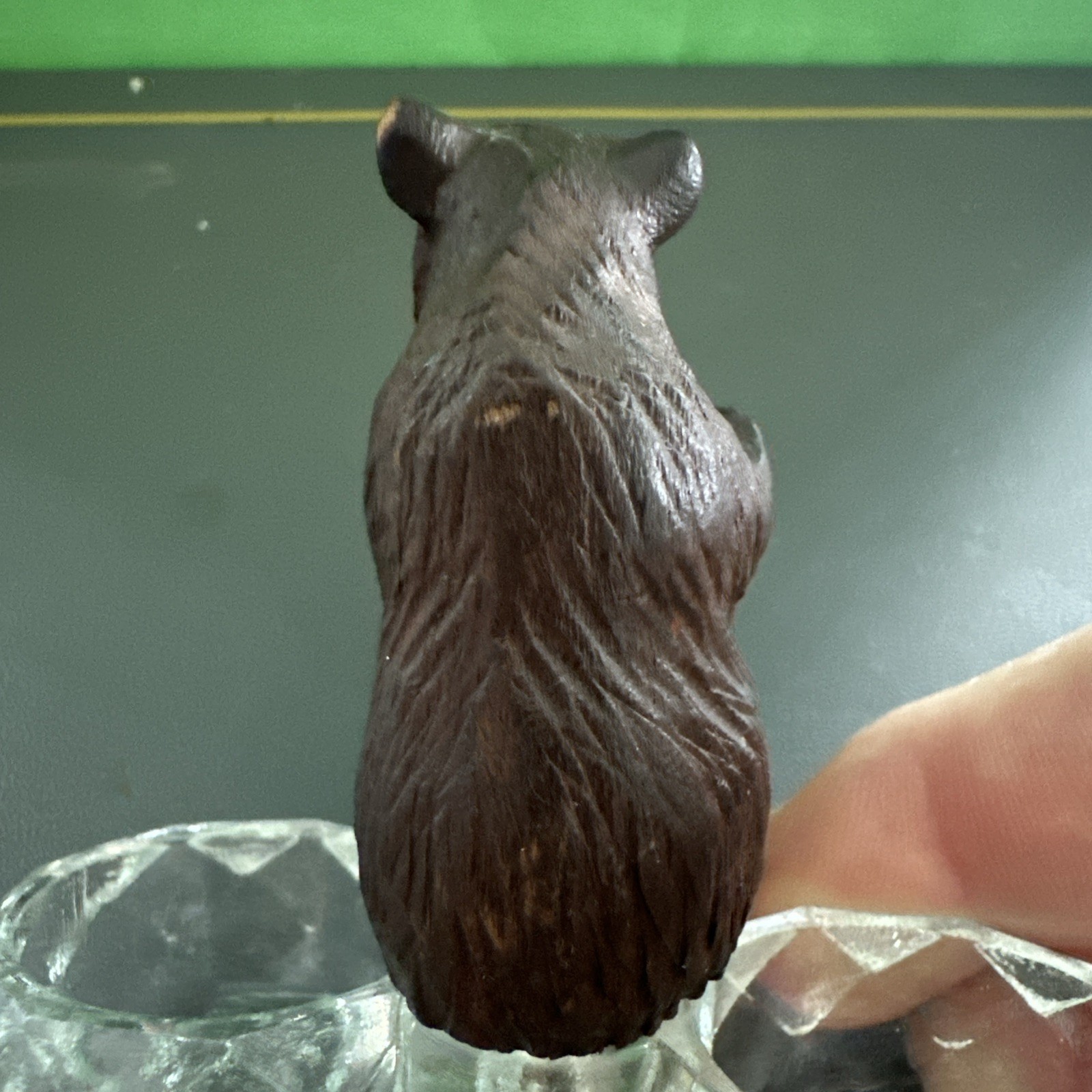 Antique Black Forest Detailed Carved Wood Bear Bead Eyes Salt Cellar