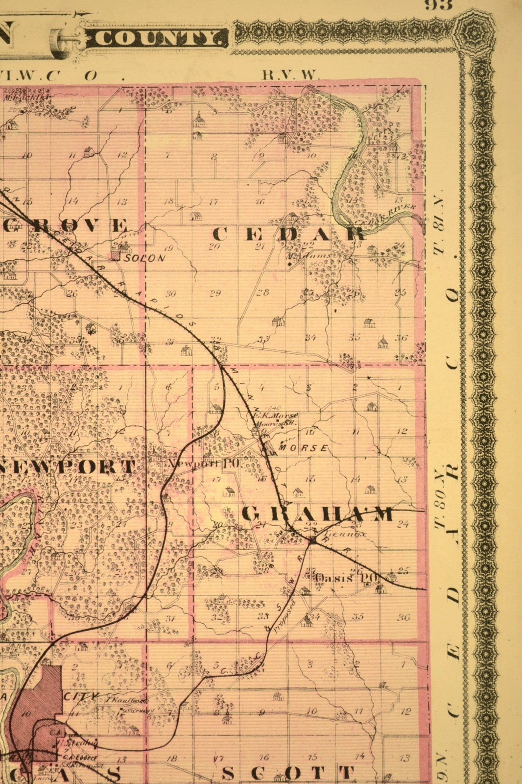 ca 1875 JOHNSON COUNTY Map Iowa City Coralville North Liberty Original Antique