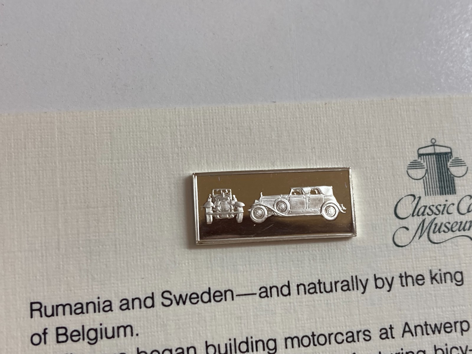 1981 Franklin Mint Classic Car Collection Silver Ingot Minerva Town Cabriolet