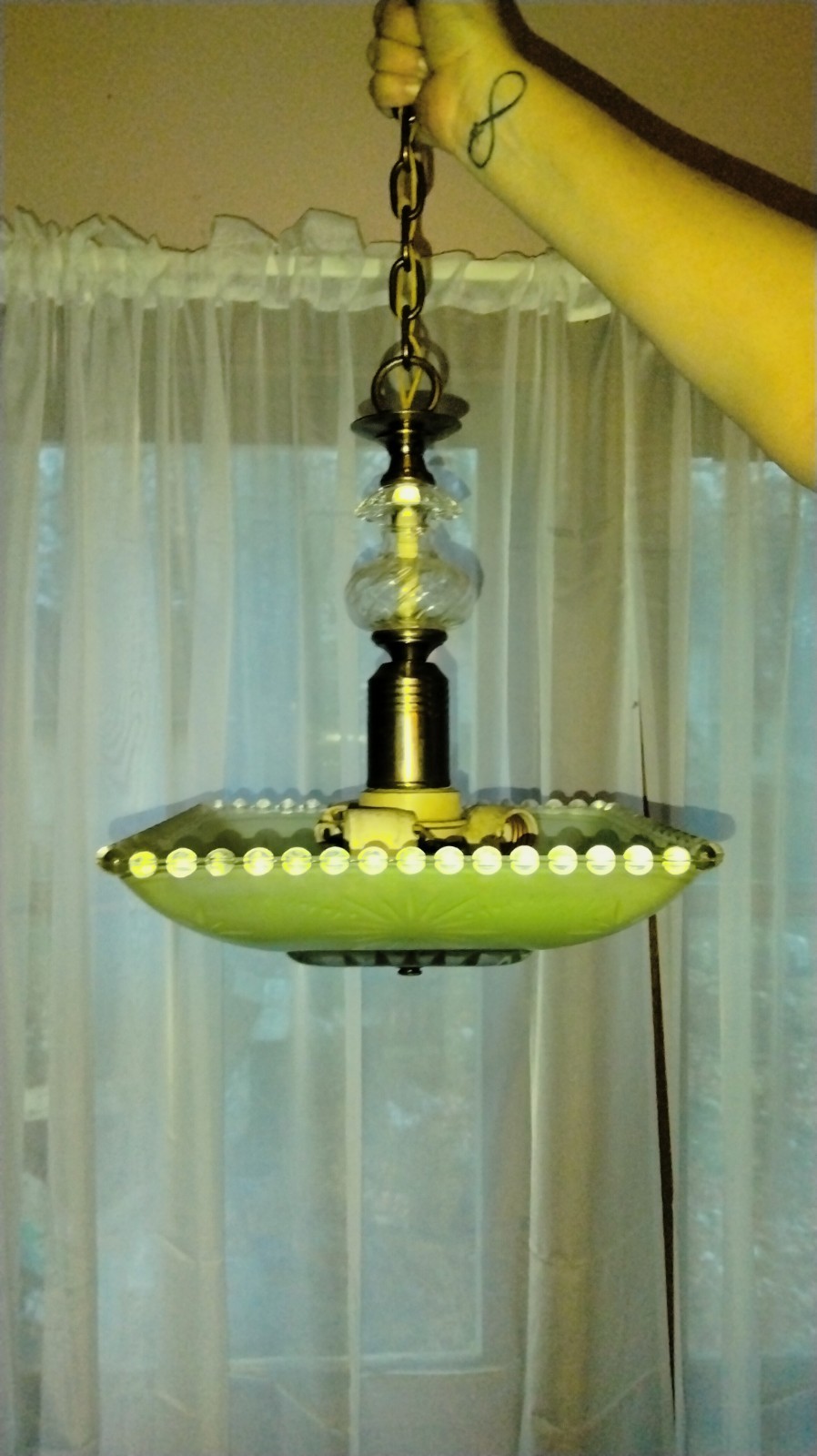 Art Deco Rectangular Mid Century Pendant Light Green 1940s 1950s Chandelier