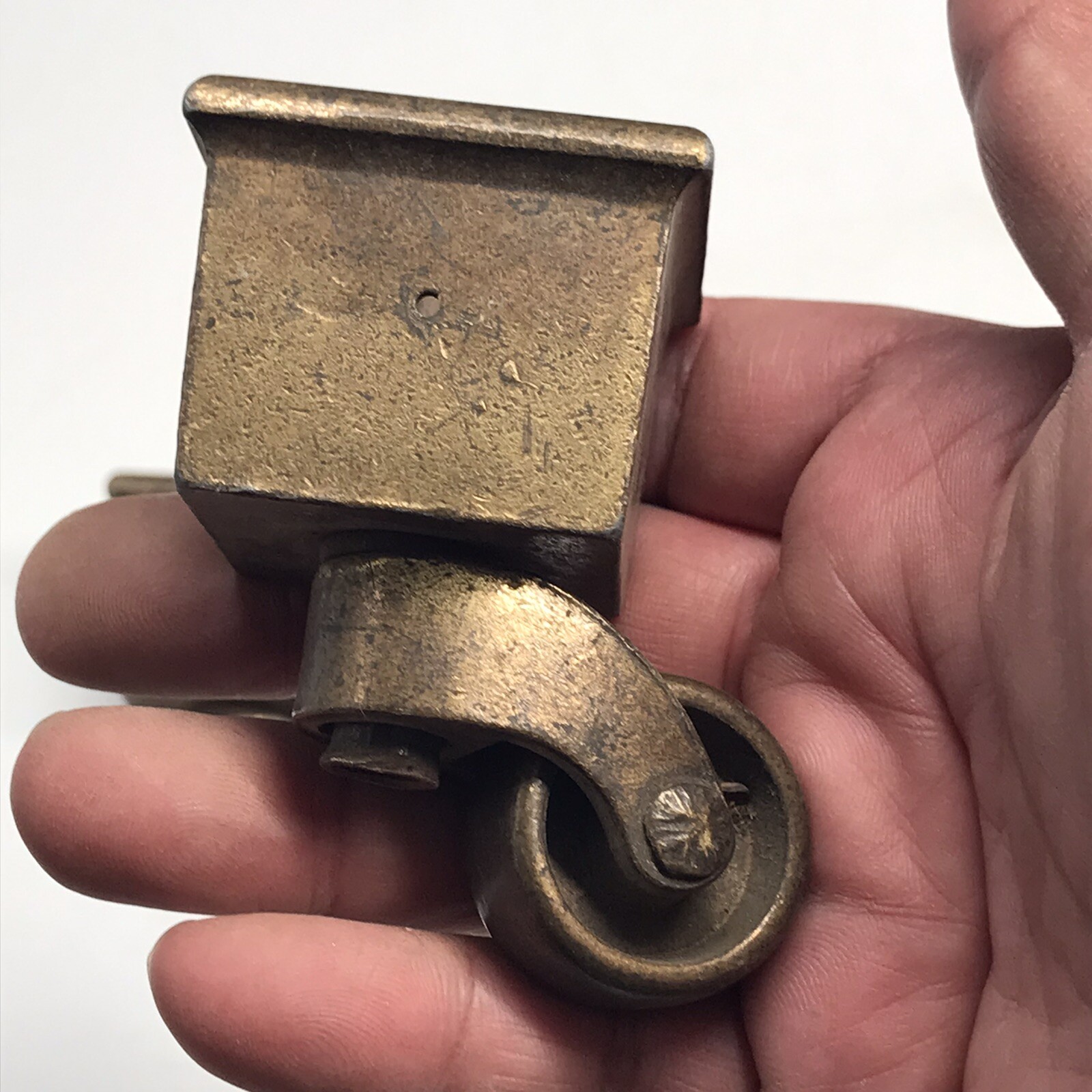 2 VTG Brass Square Cup Caster Hardware 2.5″ Tall 1″ Dia Wheel Cup 1.25″ Square