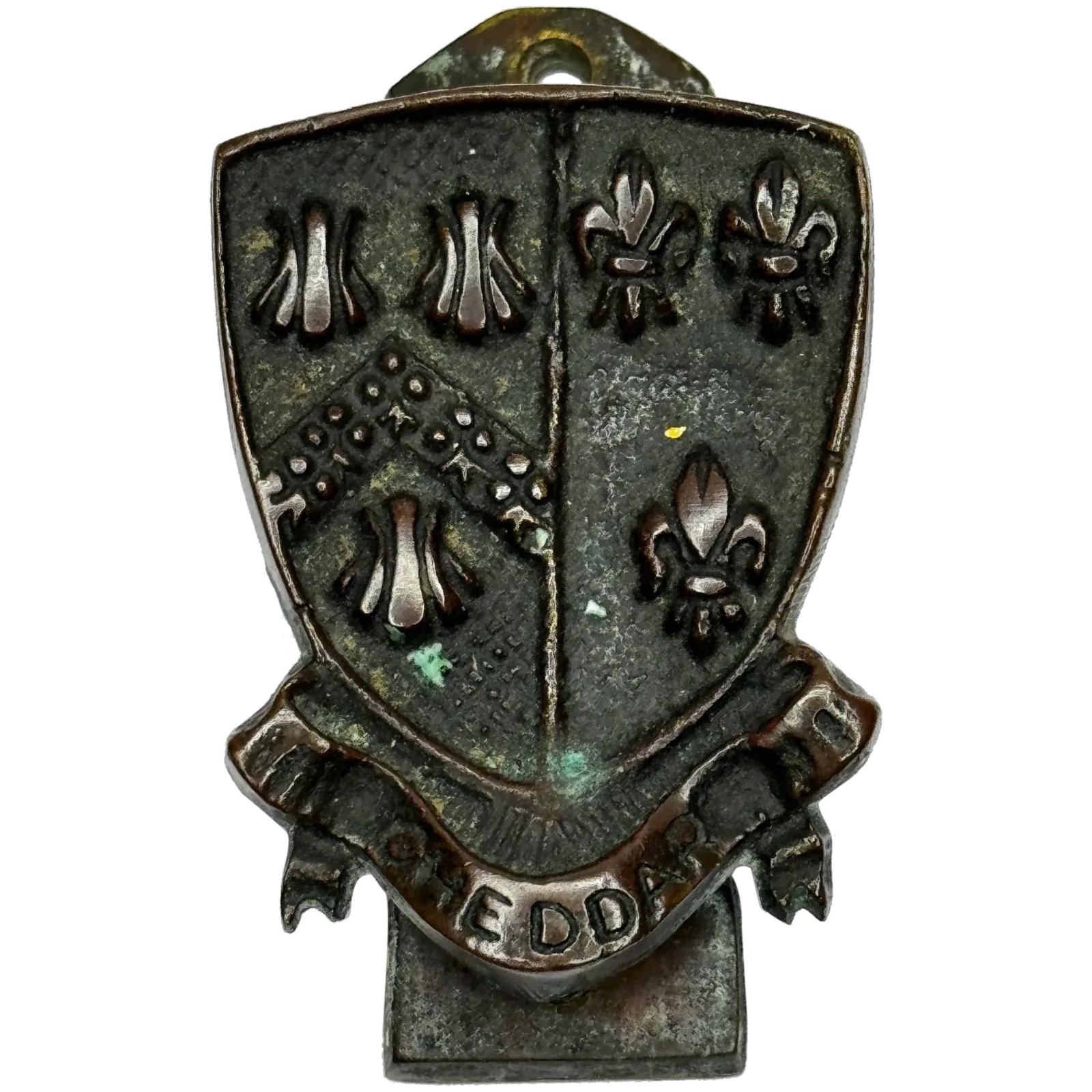 🛎️ Cheddar Bronze Door Knocker Heraldic Coat of Arms Shield Fleur De Lys C1925