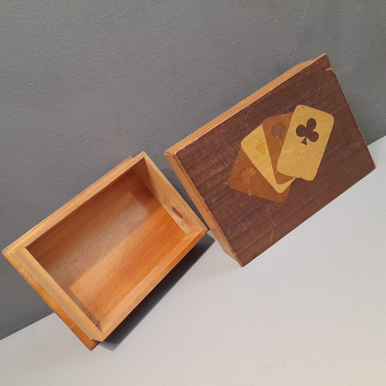 Vintage Wooden Card Game Storage Box Wood Retro Wood Inlay Unique Gift Idea