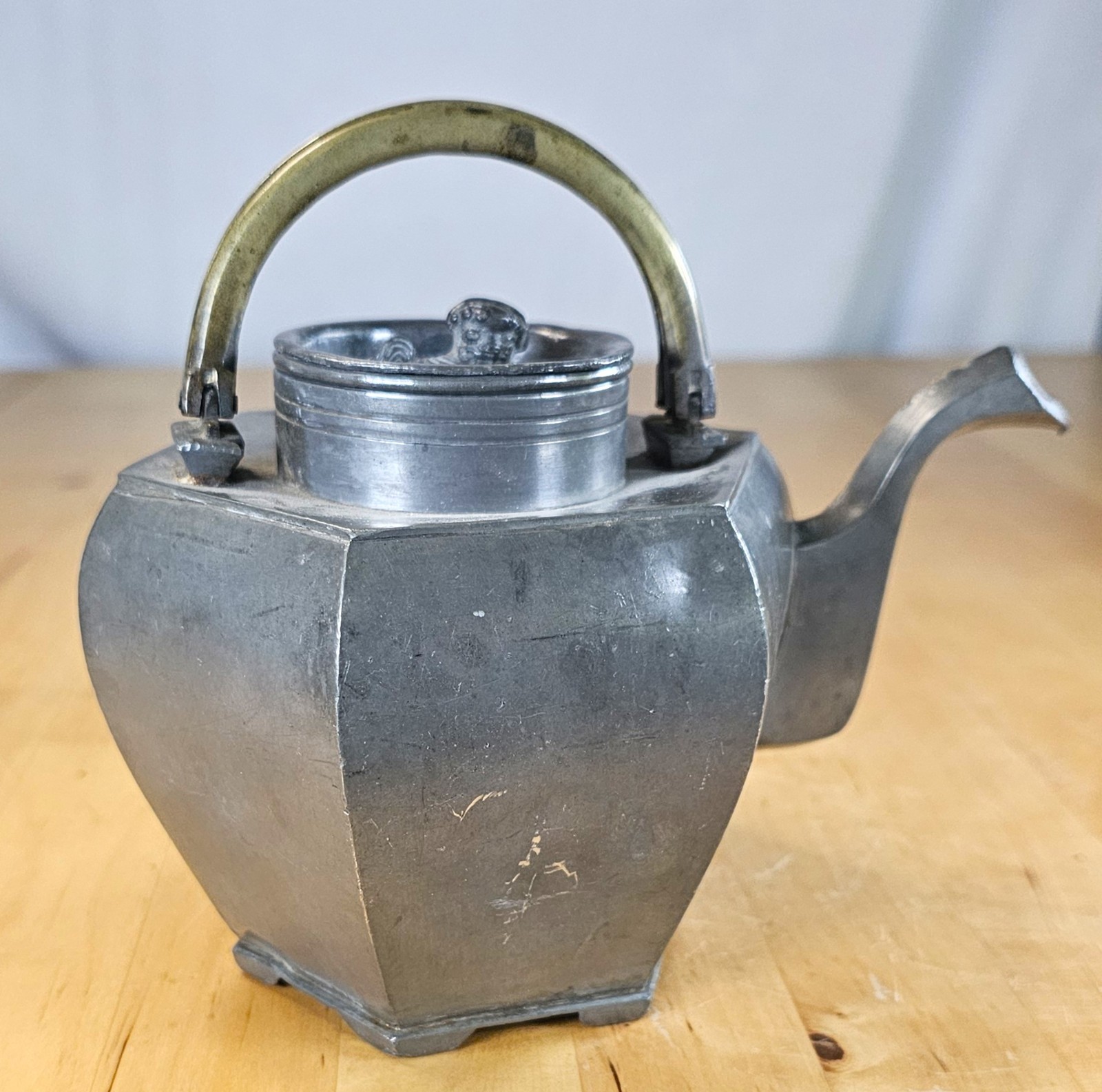 Qing Republic Chinese Pewter Brass Paktong Scholarly Teapot Makers Mark