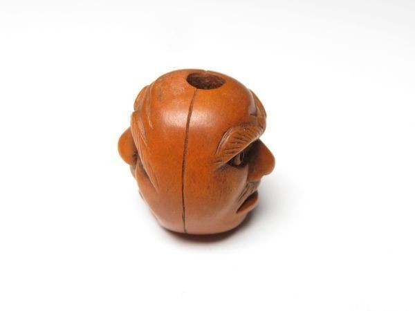 Ojime Netsuke Inro Japan Antique Meiji Sagemono Accessories Wood Face Person 2cm