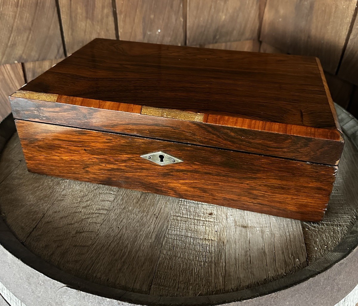 Antique 19th Century Mahogany wood Veneer Brass Traveler Campaign Writing Desk
