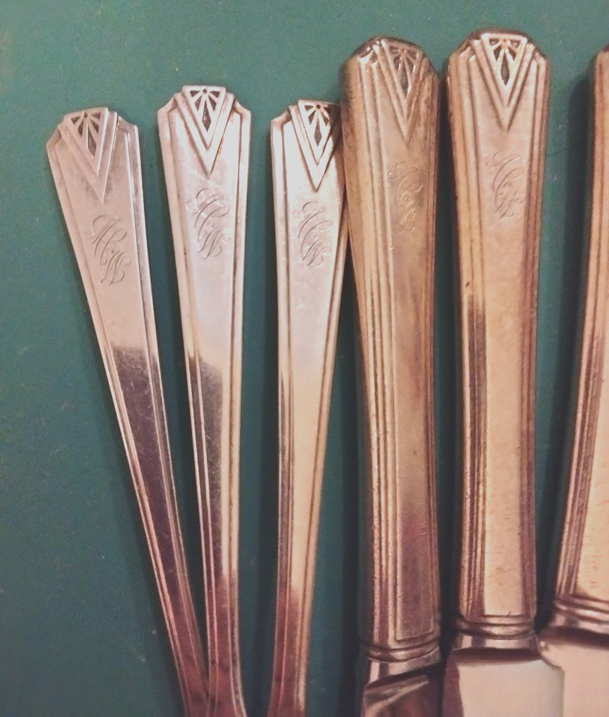 mono’d 11 pc. lot silverplated flatware DEAUVILLE 1929 Art Deco Oneida Community