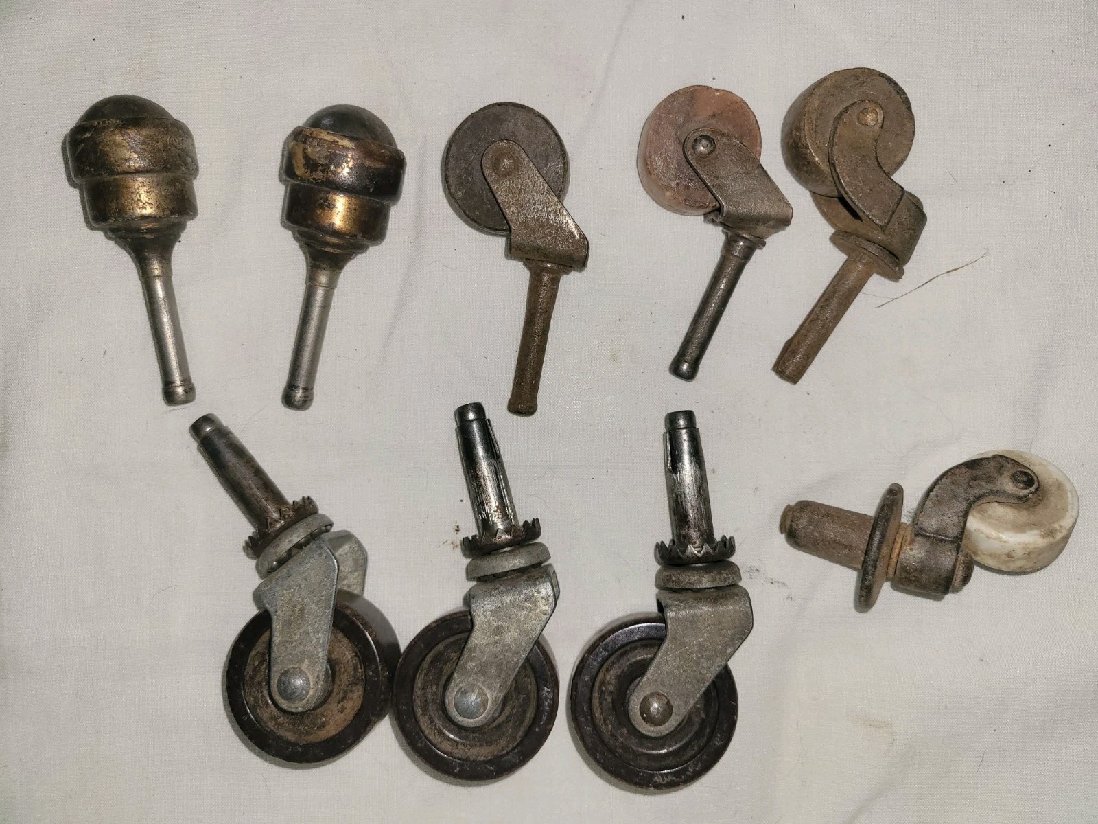 Vtg Mixed Lot of 9 Wood Metal Porcelain Caster Wheels Cabinet Table Metal Stem