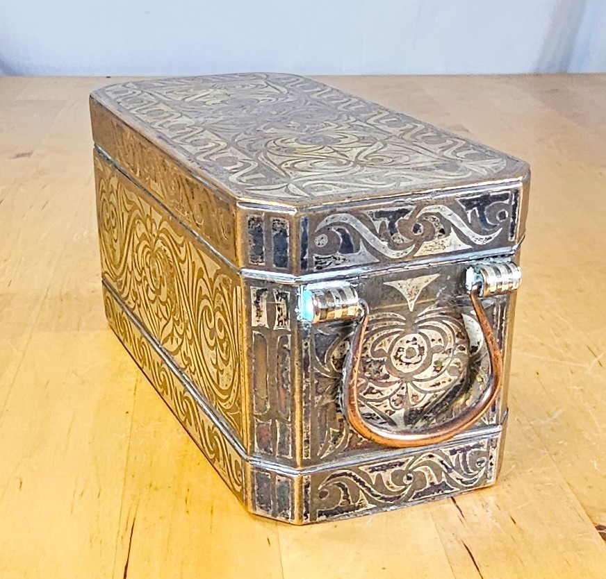 1890s Mindanao Philippines Betel Nut Lime Box Bronze Silver Antique Heavy