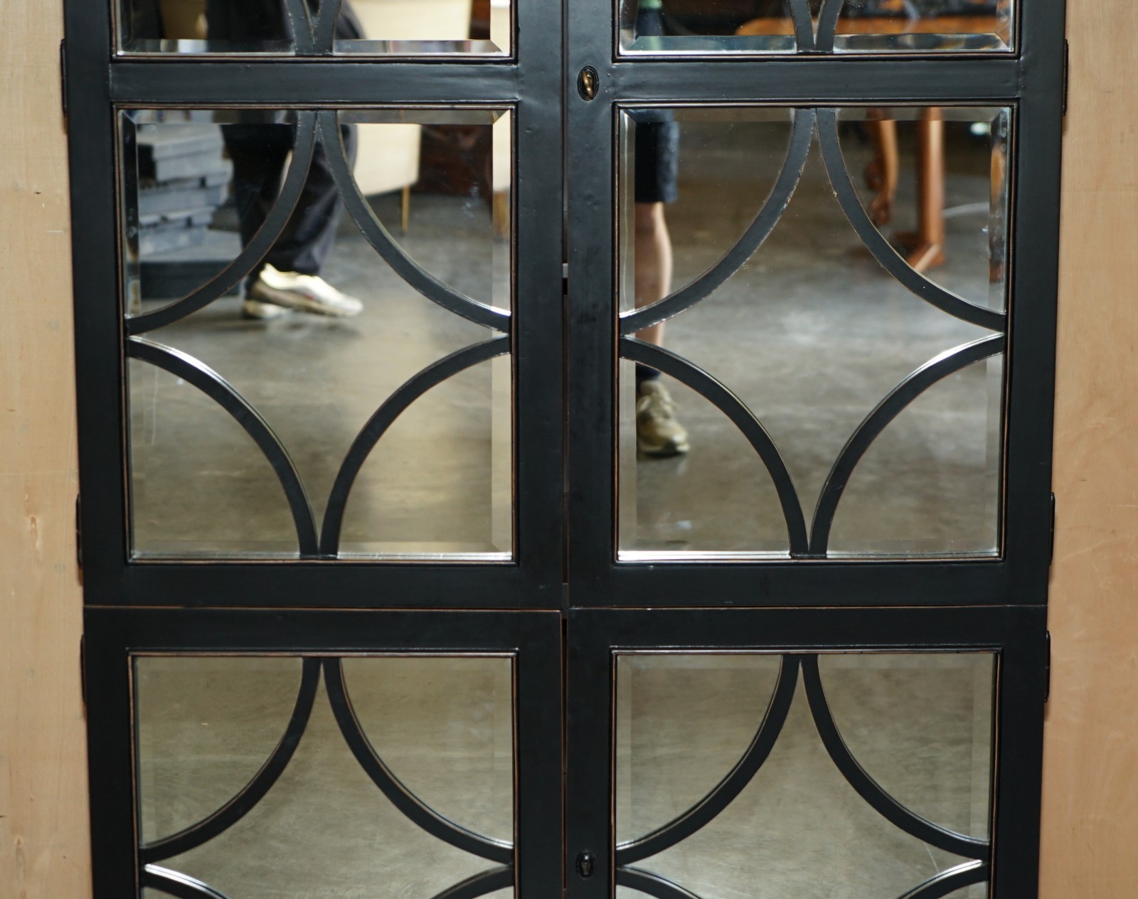 JULIAN CHICHESTER EBONISED WITH MIRRORED DOORS HOUSEKEEPERS STORAGE CUPBOARD