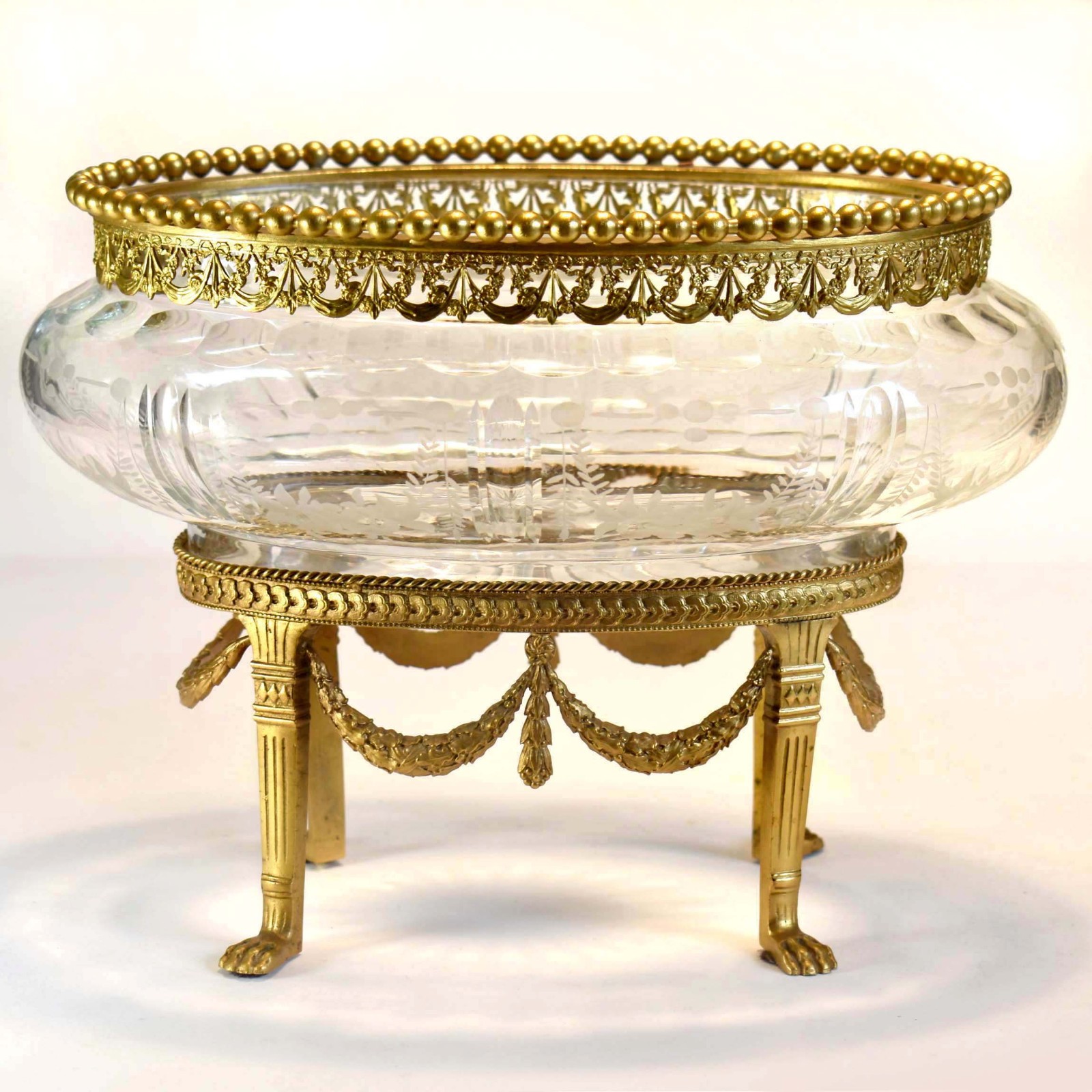 Crystal Bowl – Gilt Bronze Ormolu Filigree – Neoclassical Empire France, c 1850