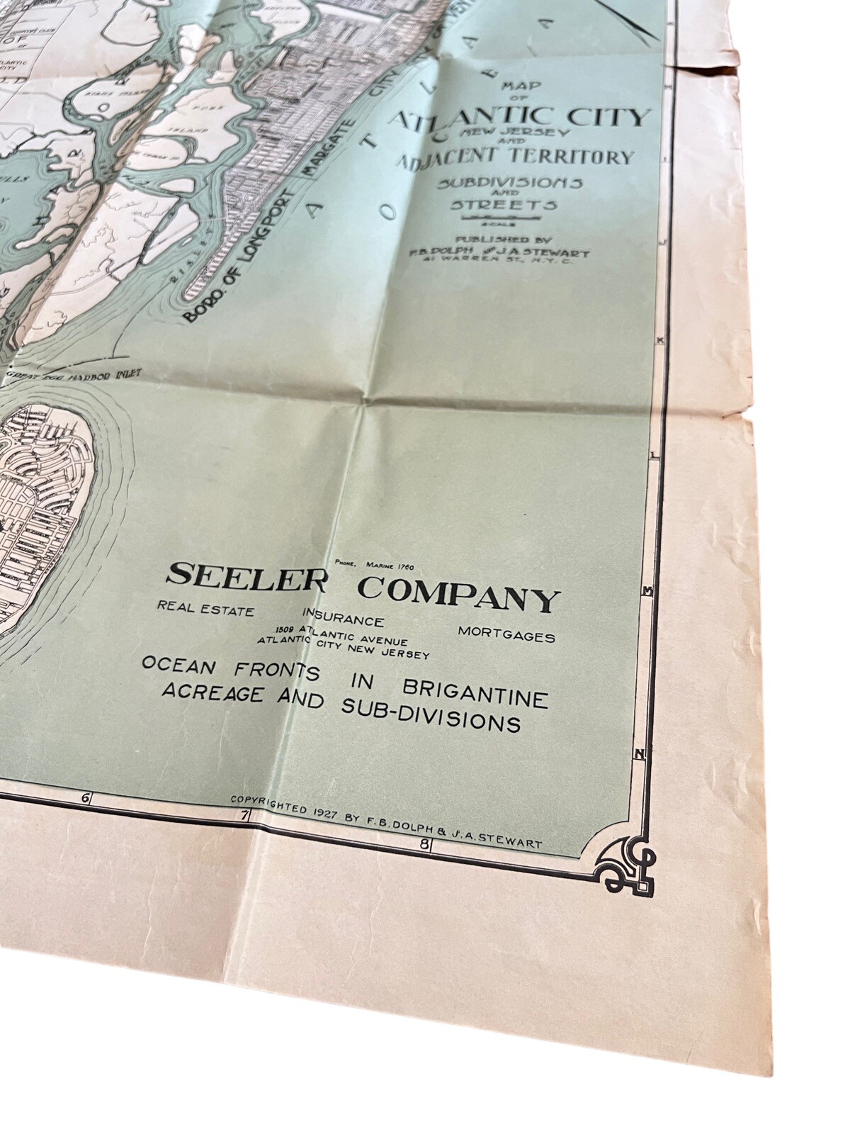 Antique 1927 MAP OF ATLANTIC CITY NJ Seeler Co. 34×22 DOLPH & STEWART