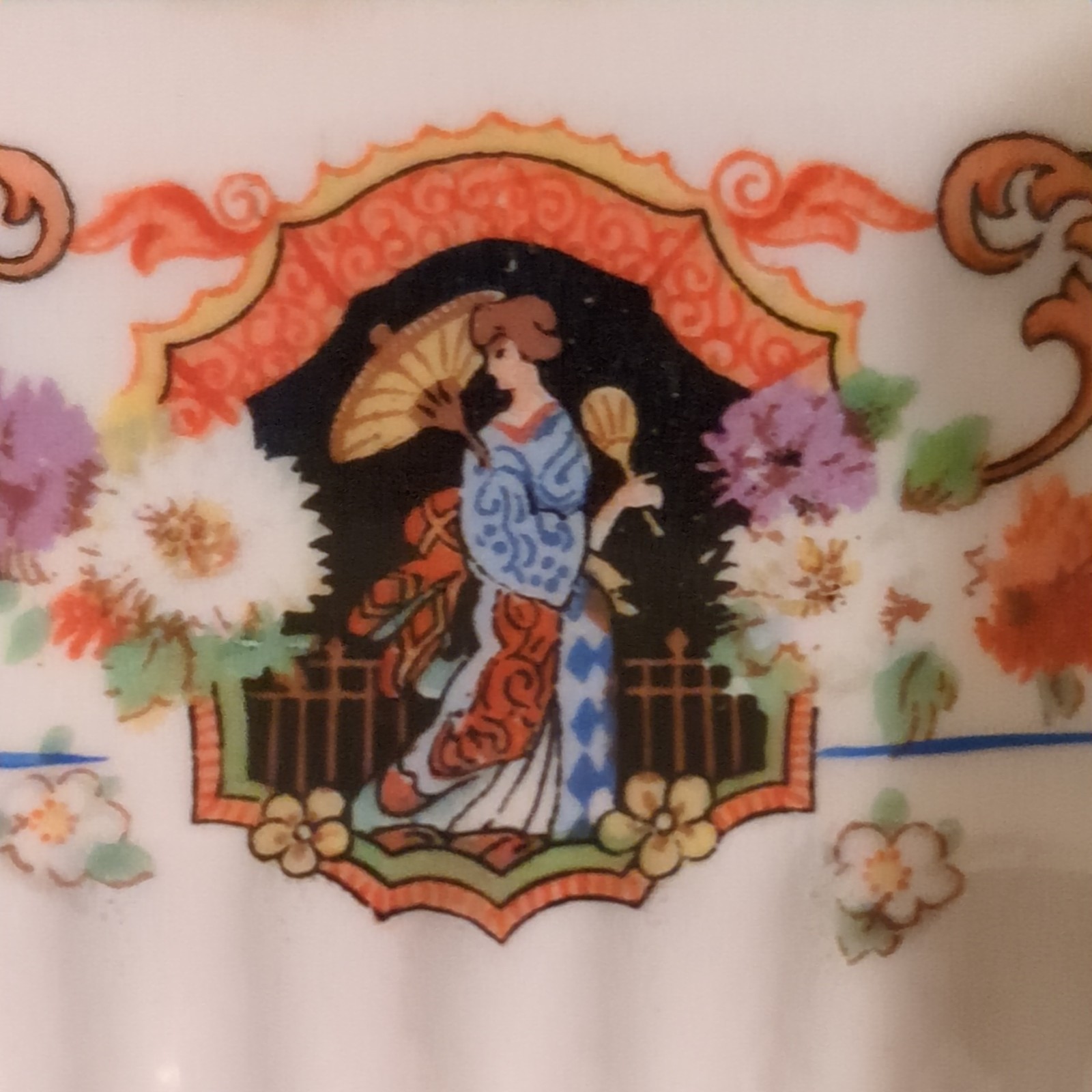 Belleview E. H. S. 1900s Geschia Girl Pattern Serving Plater Gold Rim 11″ x 8.5″