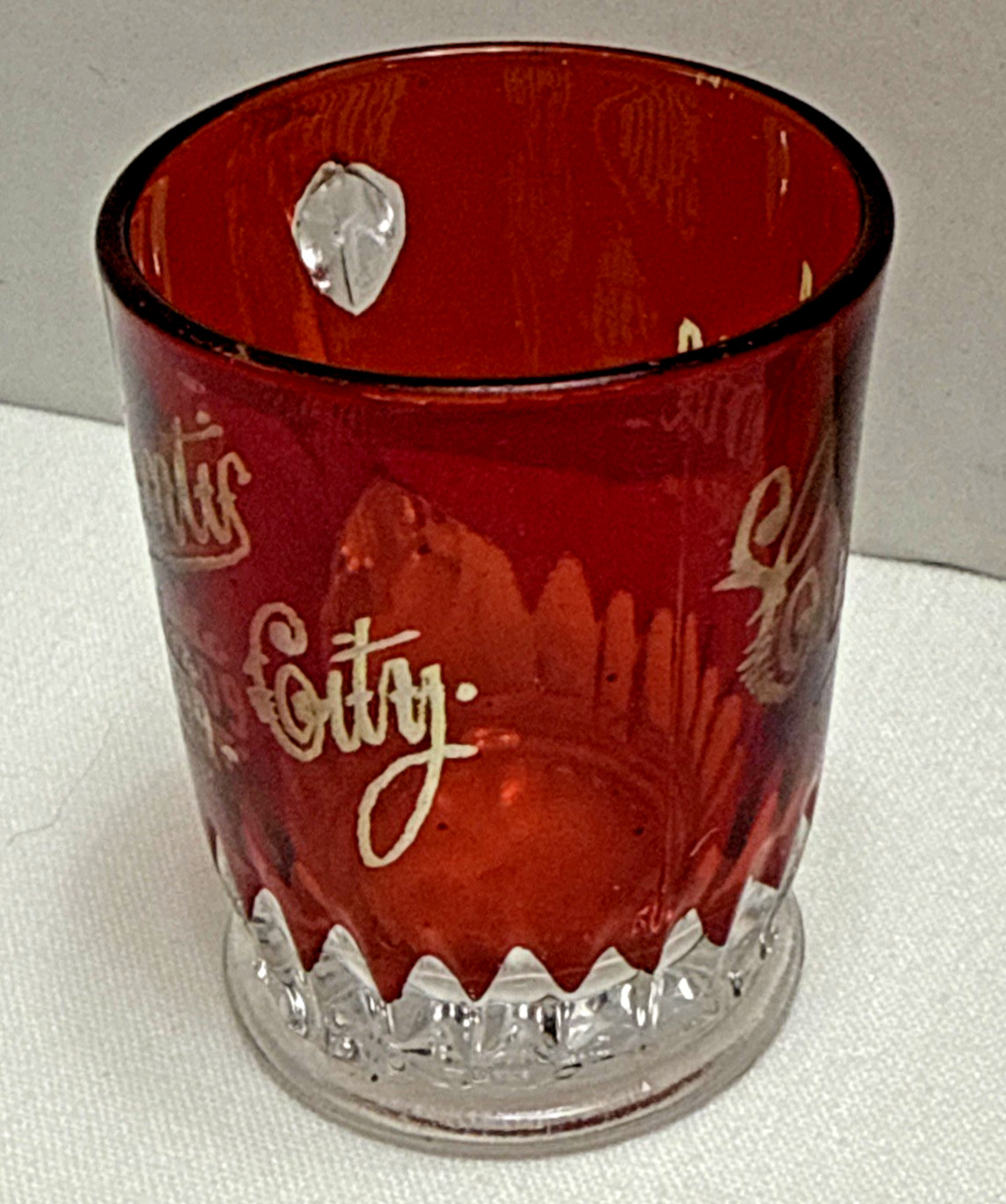 Antique Atlantic City Ruby Red Flash Stain Glass Mug 1909 Souvenir CAROLINE