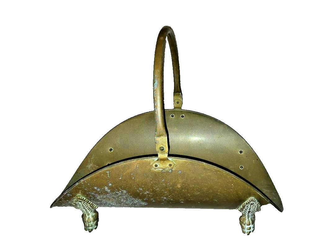 1870’s ANTIQUE SOLID BRASS WOOD CARRIER/HOLDER w/ORNATE CLAW FEET ORIGINAL!