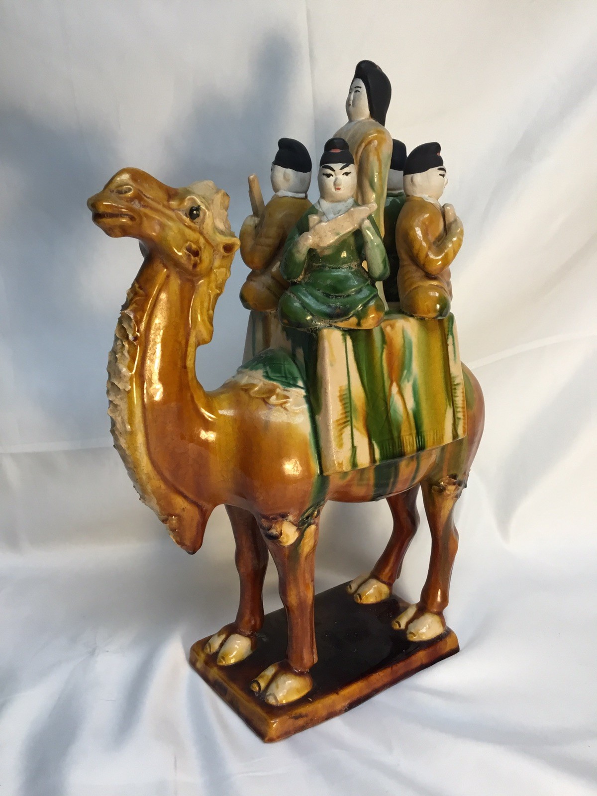 Vintage Chinese Tang Style Sancai Glazed Camel With Musicians Figure 14.5 Inches