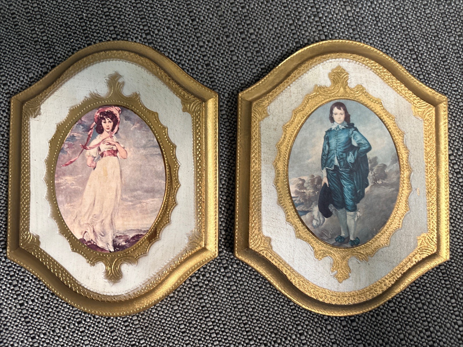 Vintage trademark Made In Italy Blue Boy And Pink Girl Wall Plaques