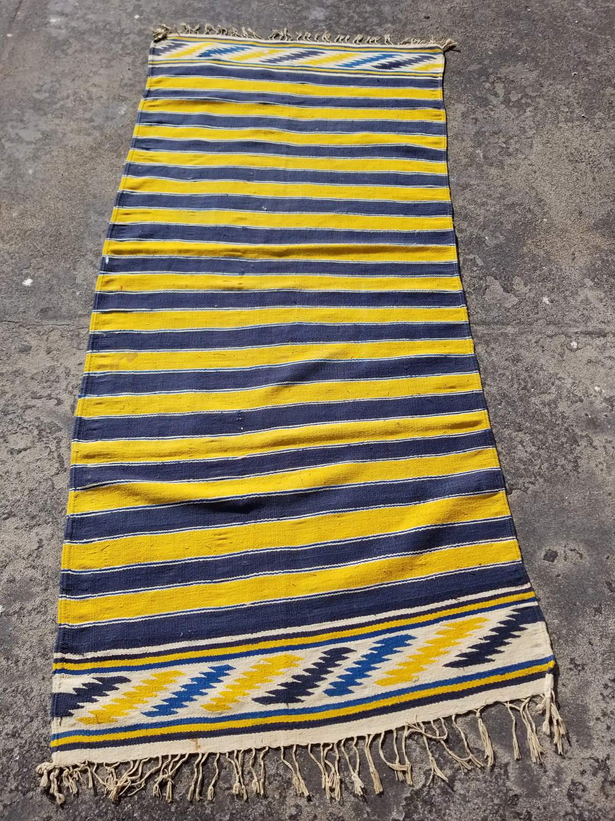 Vintage Handmade Indian Dhurrie Striped Wool Multicolor Runner 6.8×3.0 ft