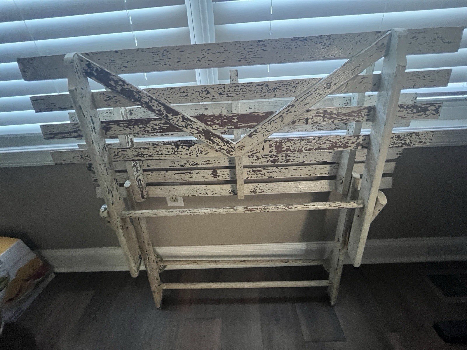 Antique Folding Wood Bench Rustic White Slatted Garden Patio Seat 42”