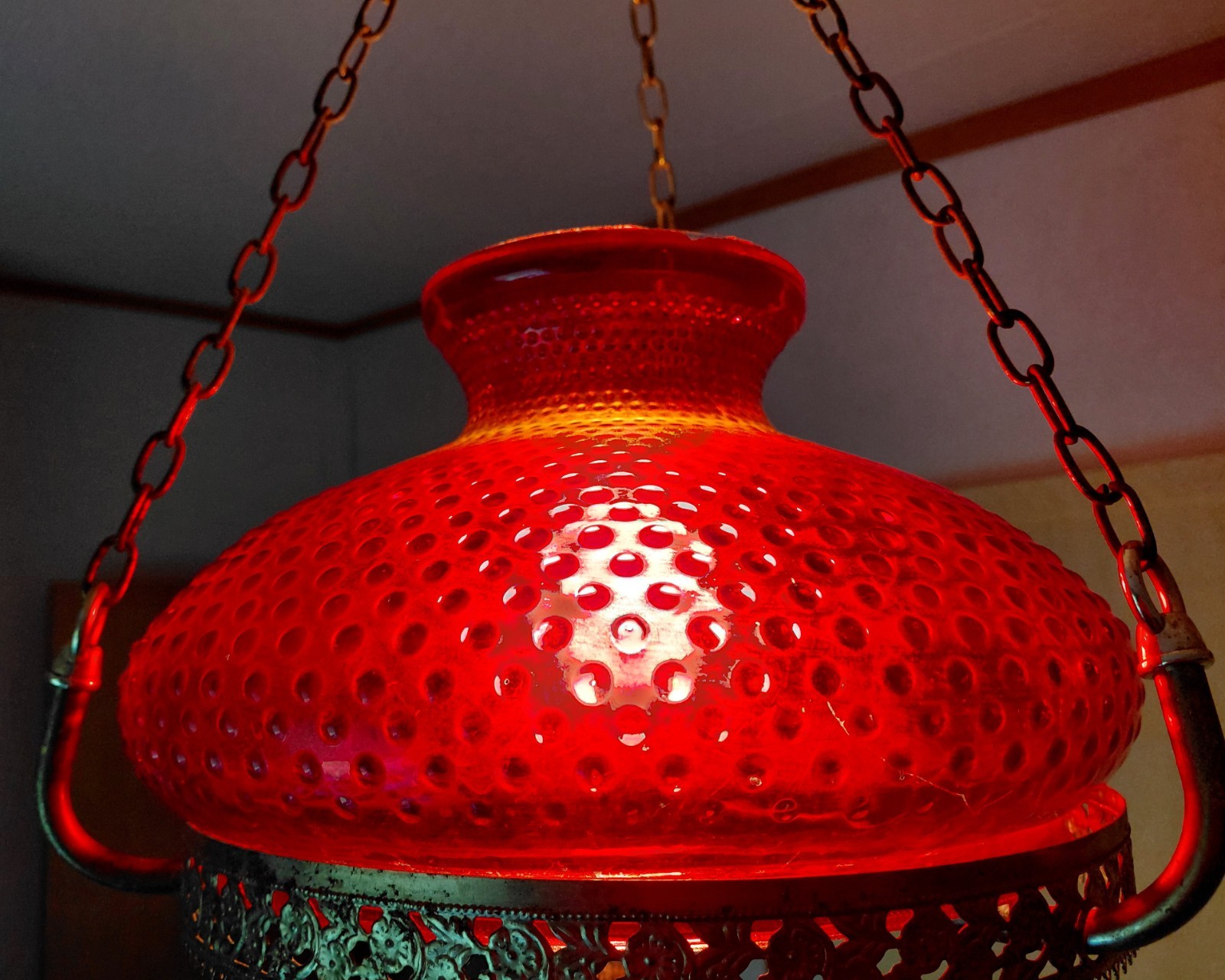 Antique Cranberry Hobnail Hanging Light – Very Pretty & Working Condition!