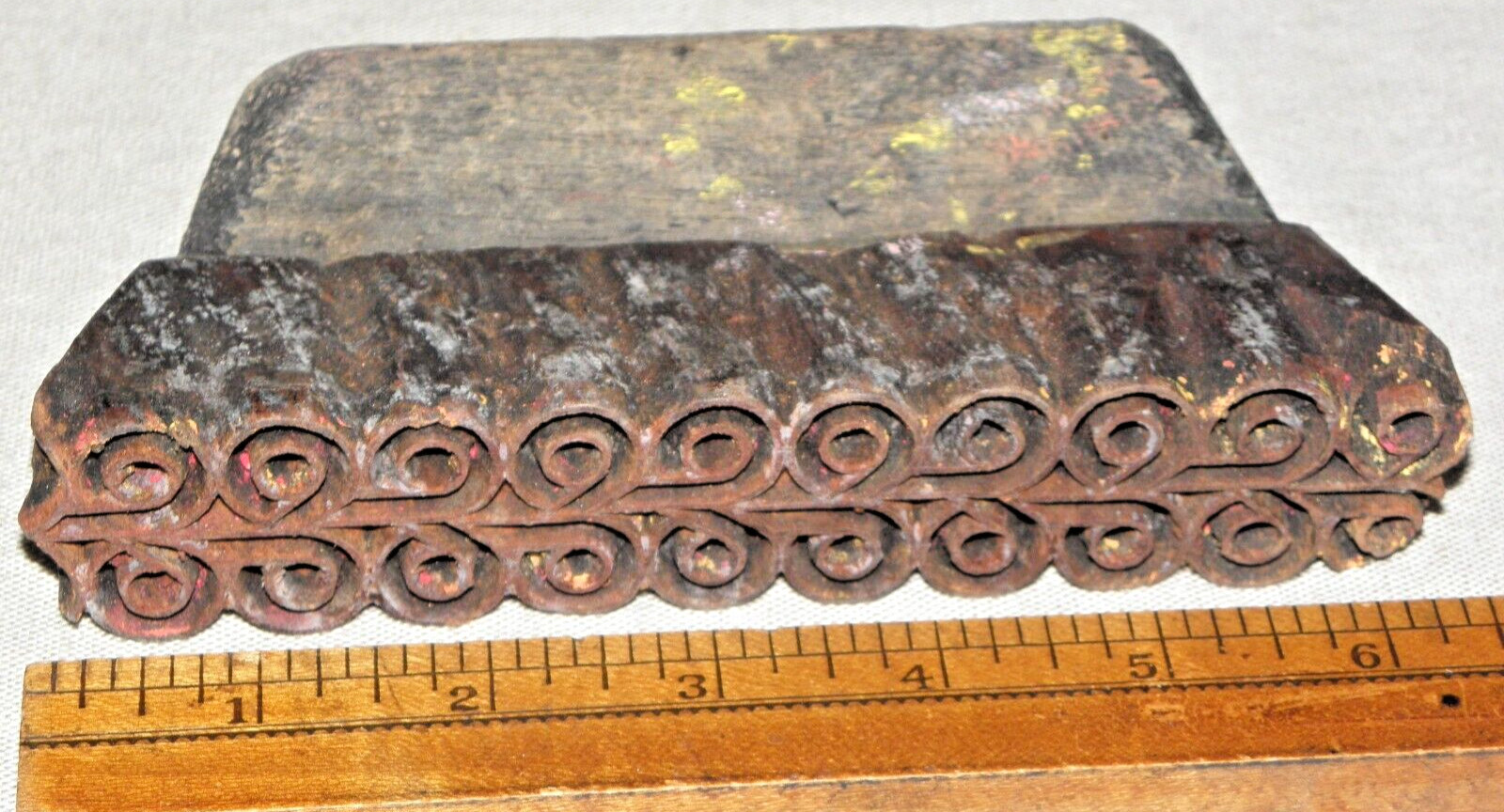 Antique Vintage Hand Carved Wood Border Printing Block Wall Paper Fabric Stamp