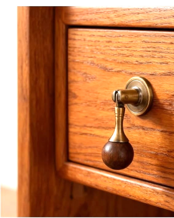 2 Teardrop Drawer Door Pulls Knobs Walnut Wood Antique-Brass Victorian Eastlake