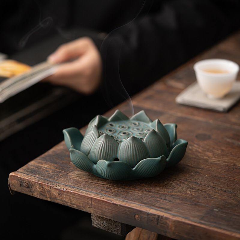 Ceramic Lotus Incense Burner Holder Home Decor Aromatherapy Sandalwood