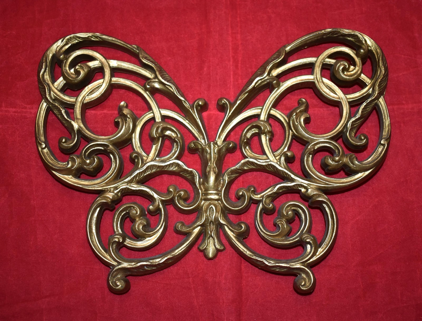 Vintage MCM Burwood Products Pr of Gold Butterfly Hanging Wall Decor 70’s #2209