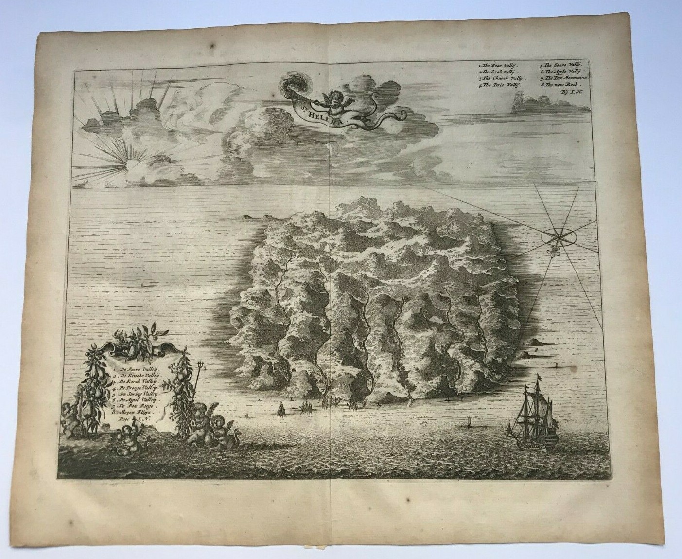 ST HELENA ISLAND 1677 DAPPER UNUSUAL LARGE ANTIQUE VIEW 17TH CENTURY