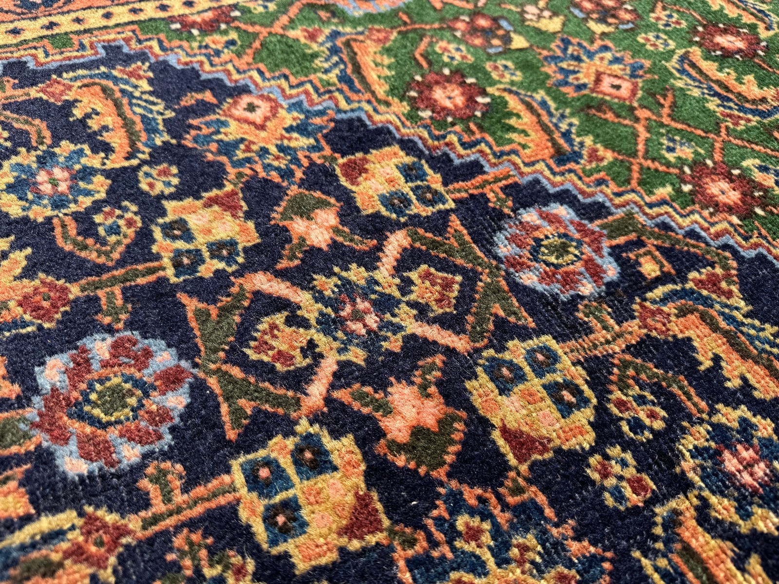 8×11 BLUE ANTIQUE ORIENTAL RUG HAND-KNOTTED vintage navy green handmade 8×10 ft