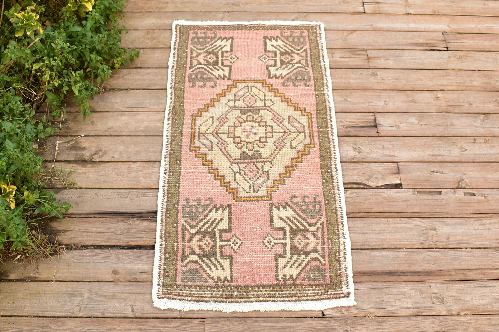 Turkish Carpet Hand Knotted 1×3 Size Doormat Chair Multi Color Rug 51x102cm