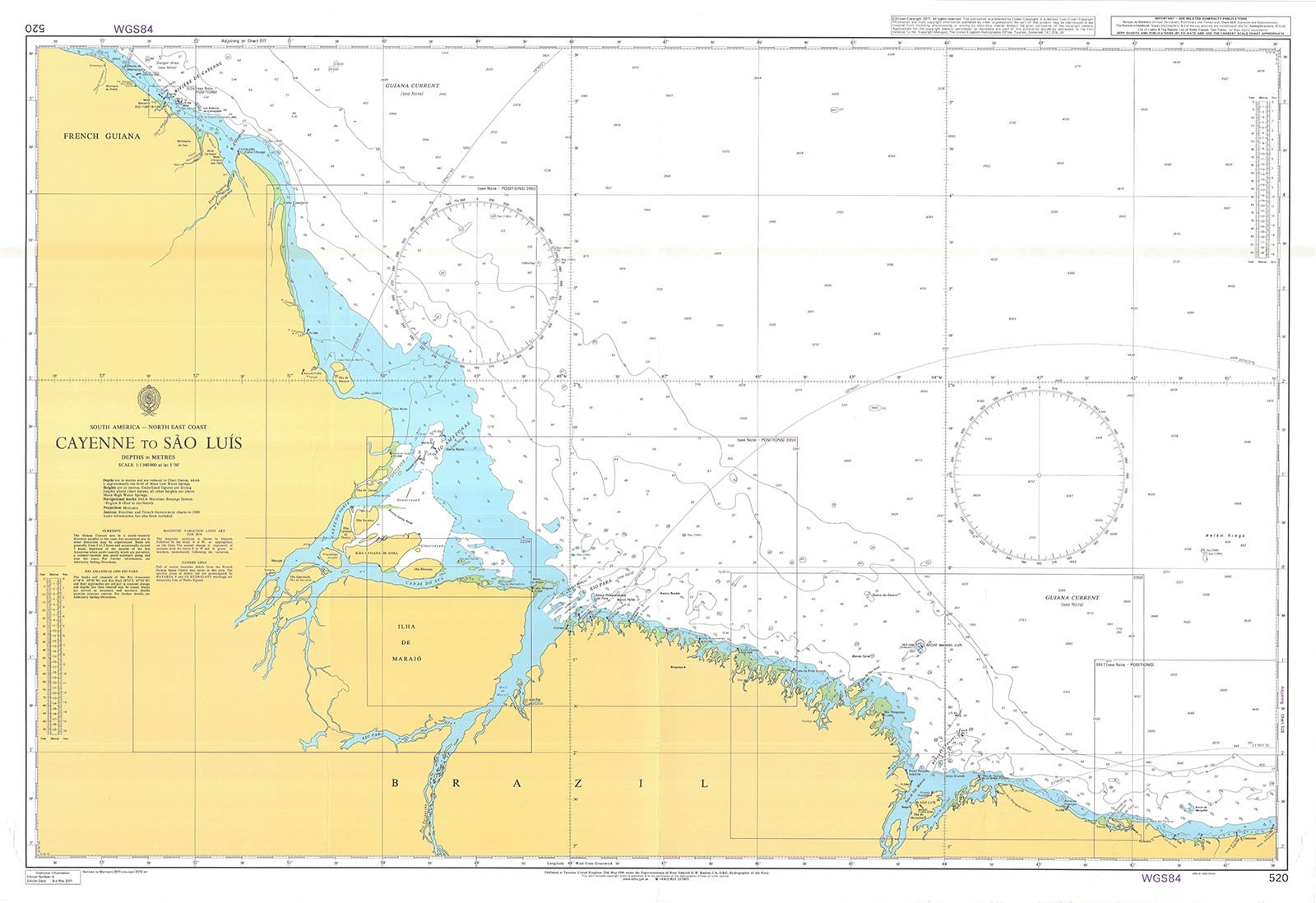 520 Cayenne Sao Luis South America North East Coast Chart Map Maritime Admiralty