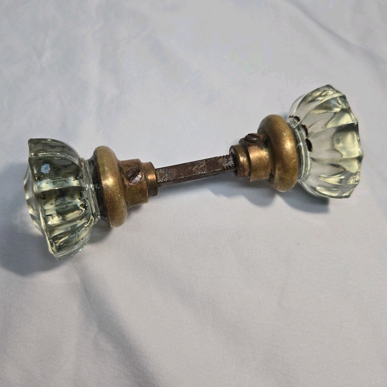Antique Crystal or Glass 12 Sided Door Knob Brass/ Bronze Knobs with Hardware