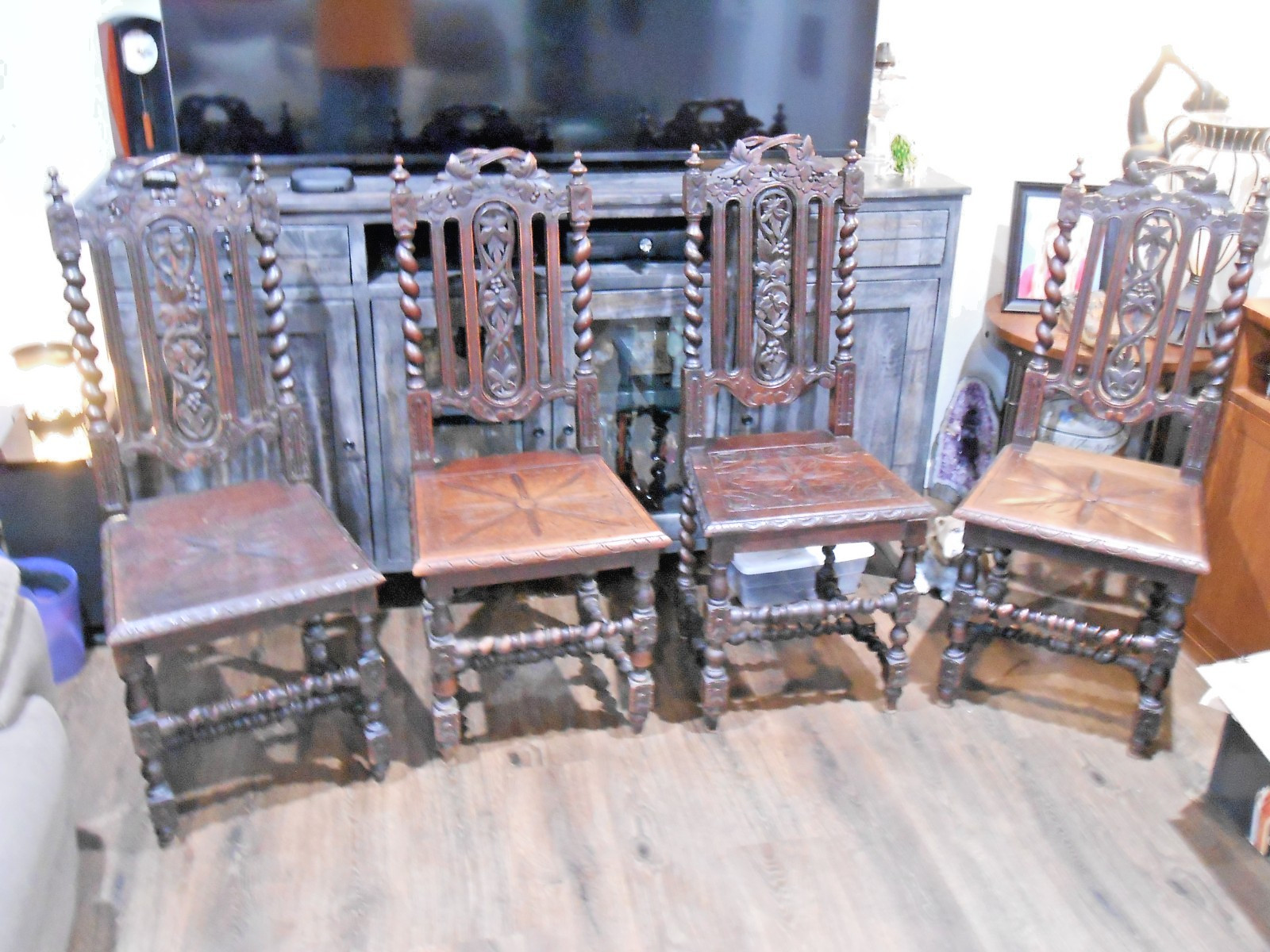 Four Victorian-Era Oak Hall Chairs (circa 1880-1900) Retailed by Harrods London