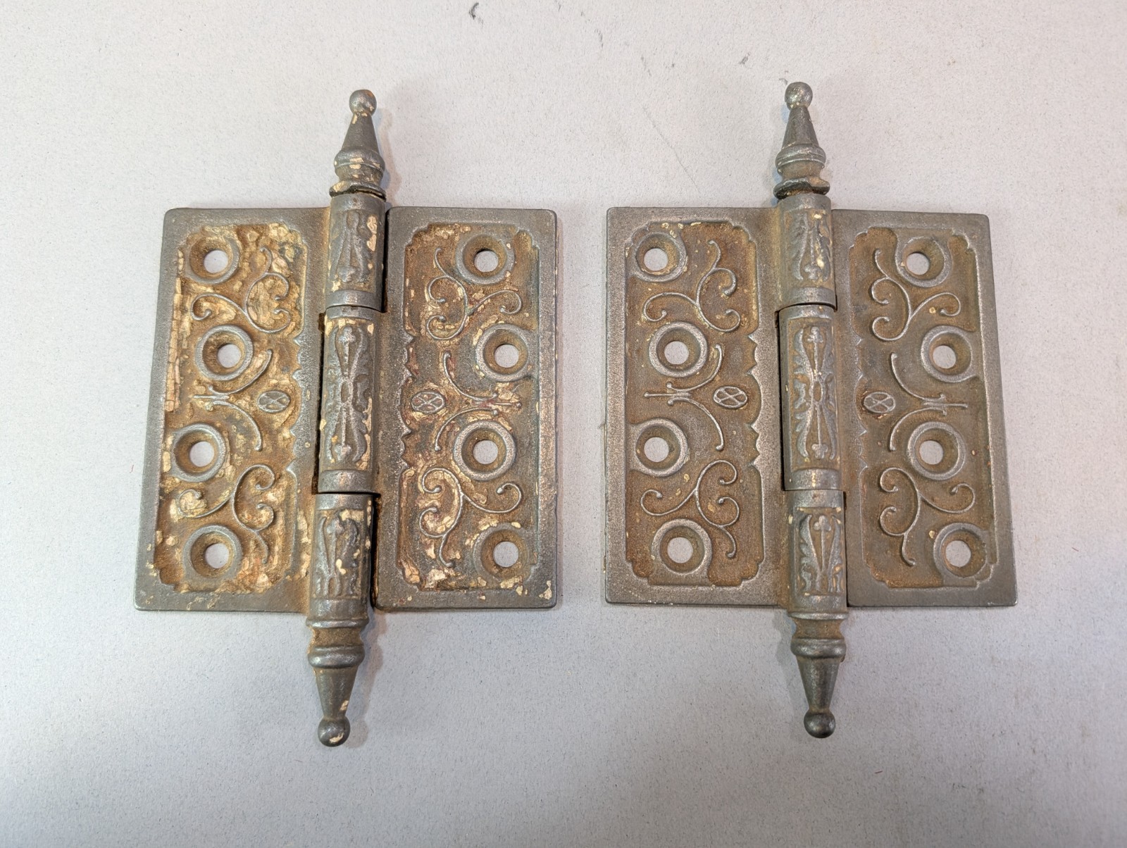 Antique 4×4 Ornate Clark Mfg. Steeple Cast Iron Eastlake Victorian Door Hinges