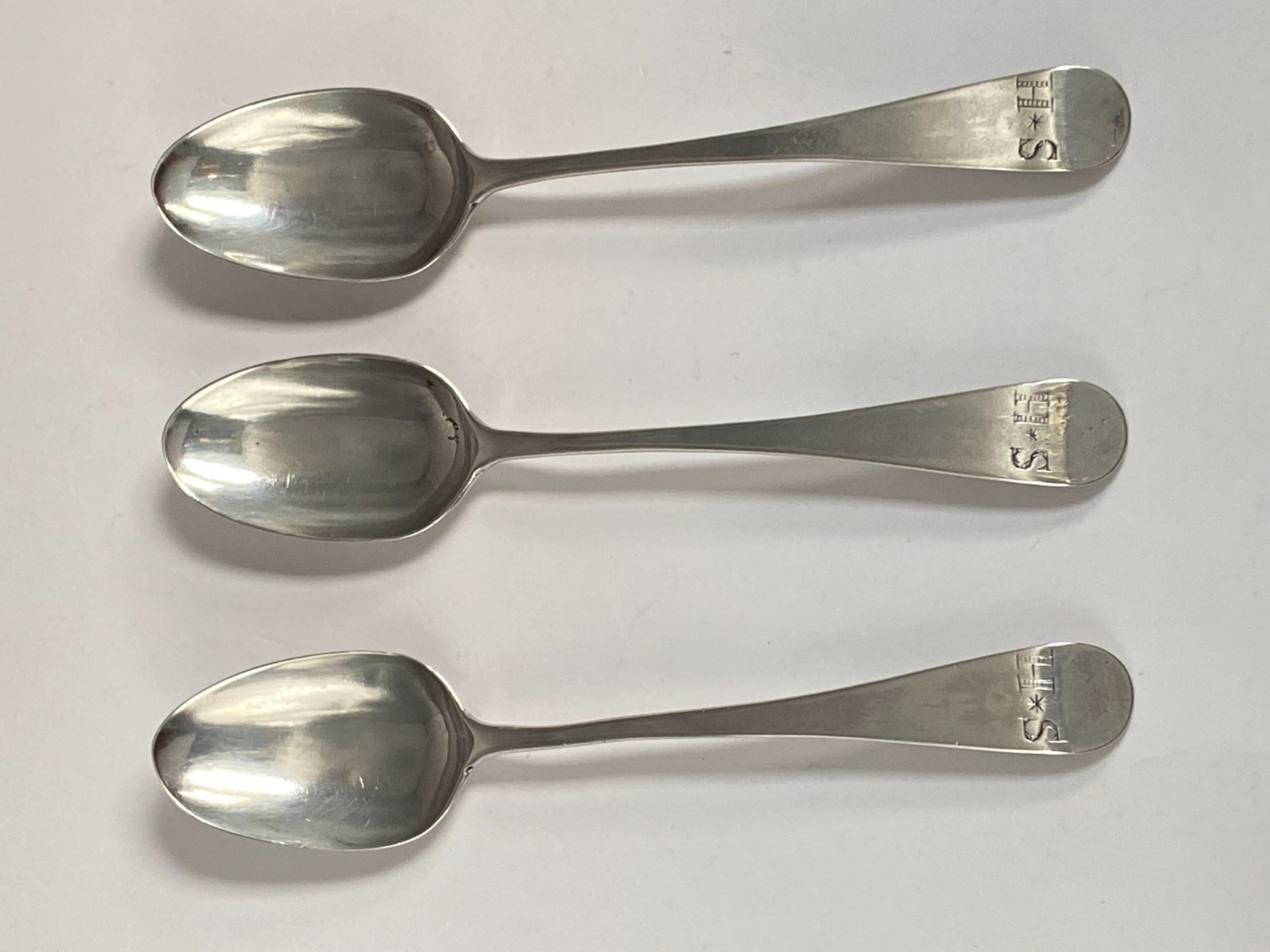 Antique 1787 Georgian Solid Silver Tea Spoons Monogram HS or SH Set 3