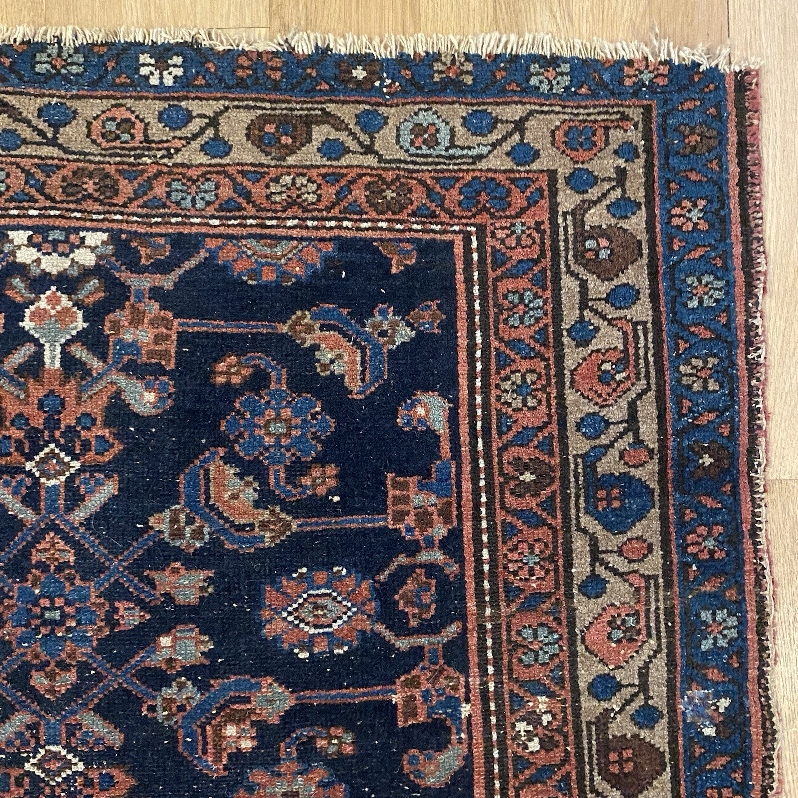 Vintage Rug 3′ 5 x 6′ 4 Blue Farmhouse Hand Knotted Oriental Rug