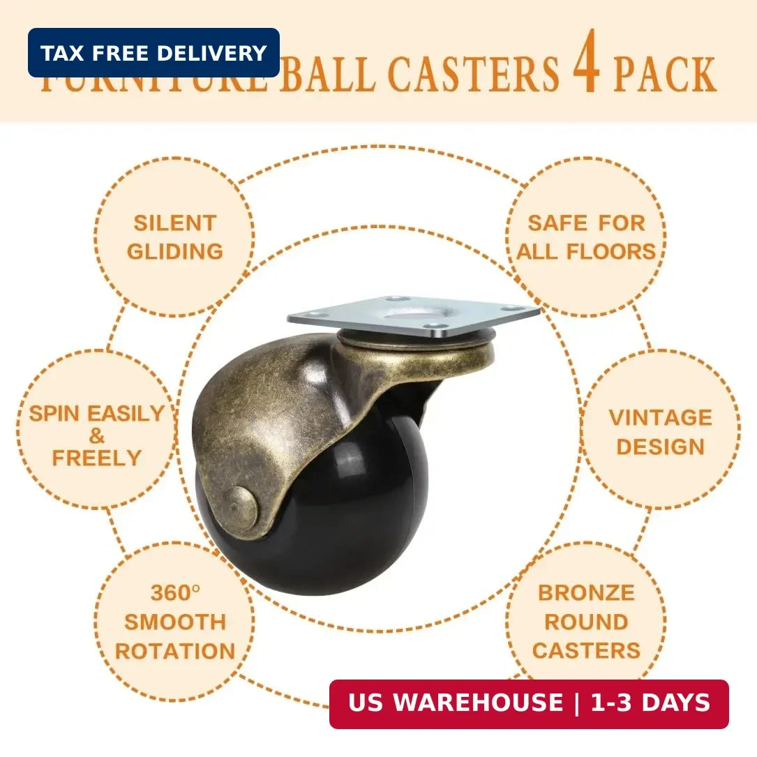 JGJC 2″ Vintage Caster Wheels 4-Pack | Antique Brass Ball Casters Set of 4 Heavy