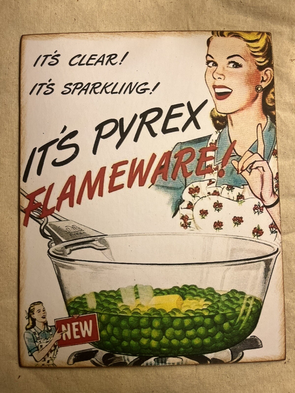 Pyrex Retro Advertisement, Kitschy Handcrafted Plaque / Sign #8