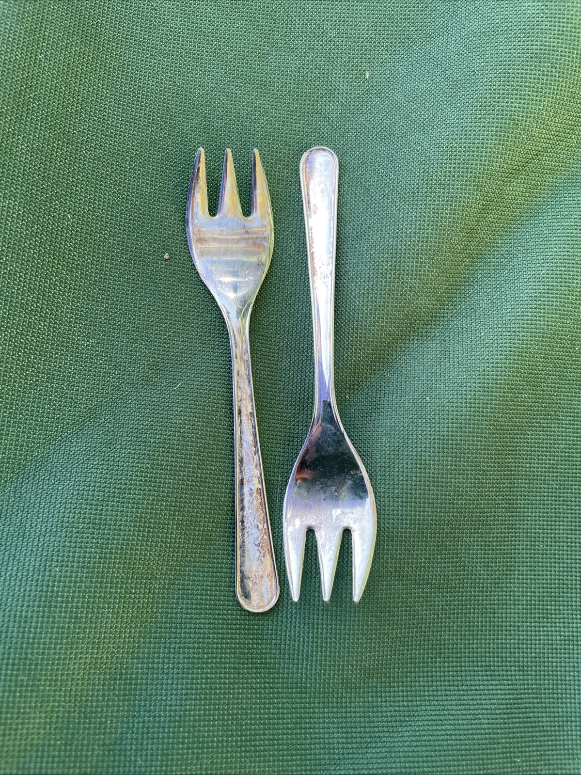 2 Leonard Italy Relish Forks Silverplate Three Tined Small 5” Vintage