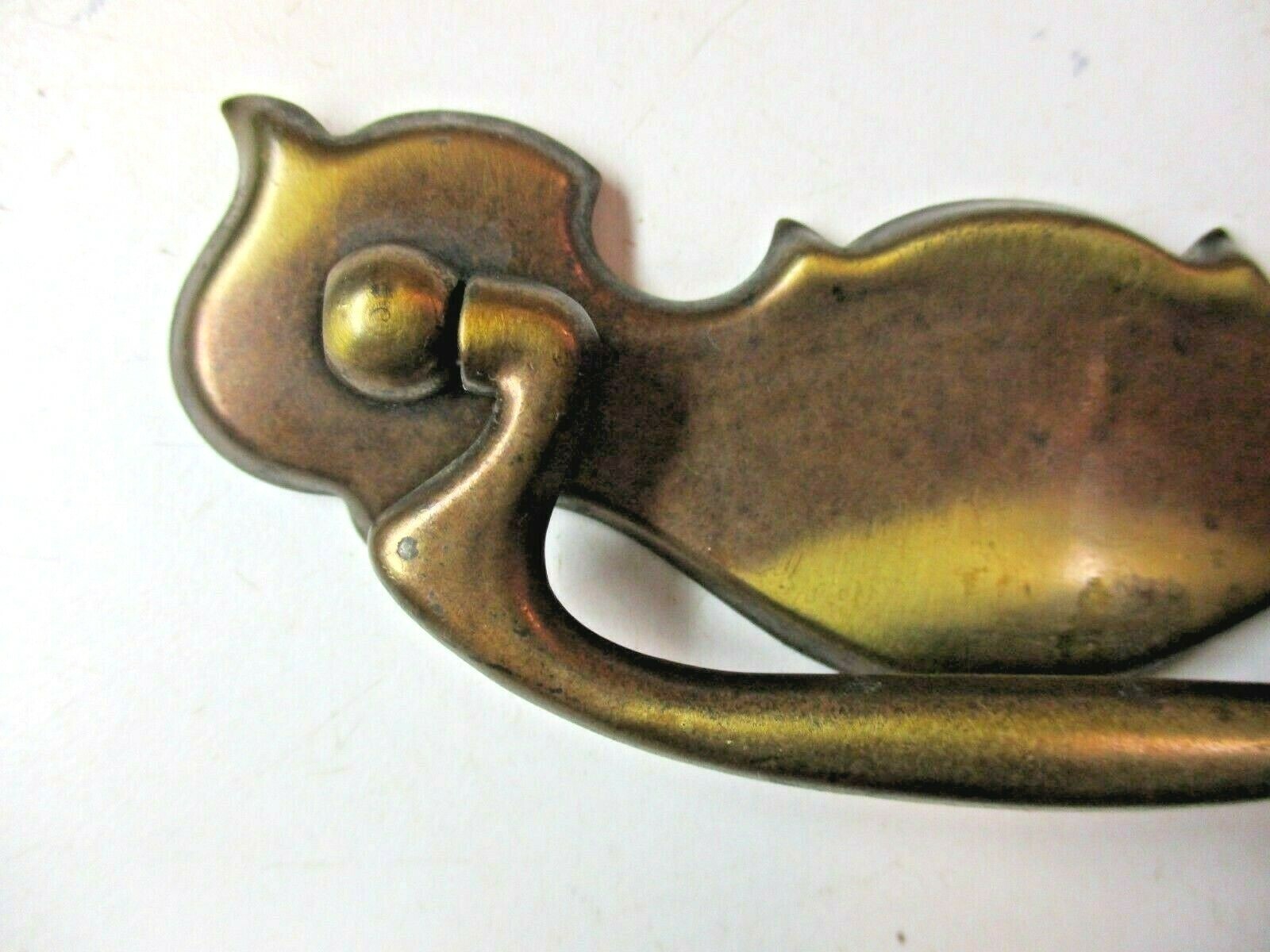 1950s Drawer Bat Drop Bail Pull Handle Dark Aged Brass 3″ Centers 1 VTG MCM Mid