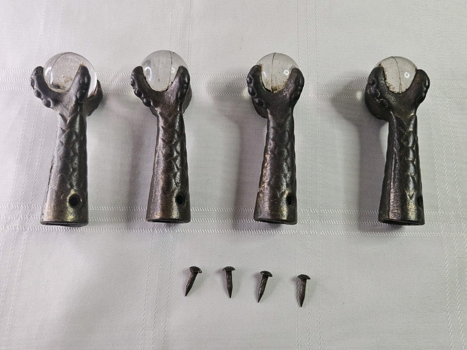 Antique Original Cast Iron Eagles Claw and Glass Ball Furniture Feet lot of 4